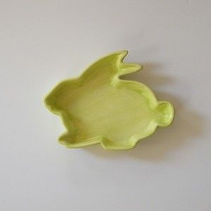 Vintage Easter Bunny Candy Dish Ceramic Holiday Decoration Springtime Green